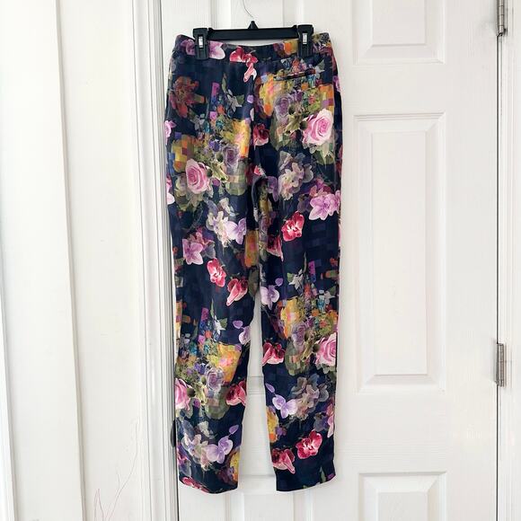Matthew Williamson Blue Purple Pink Floral Silk Print Rose Gold Zipper Pants 6 - Picture 8 of 12